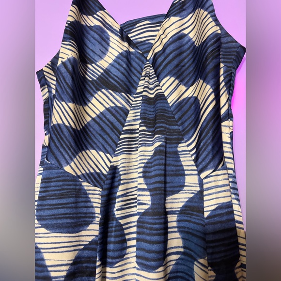 Banana Republic Factory Blue Zebra Print Midi Dress - Satin V-Neck - Picture 4 of 6